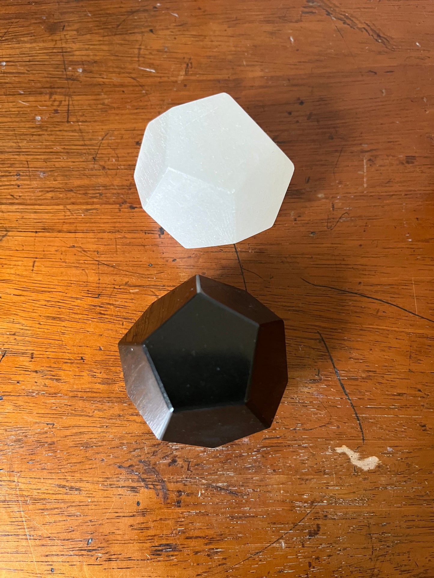 Selenite and Black Tourmaline Dodecahedron