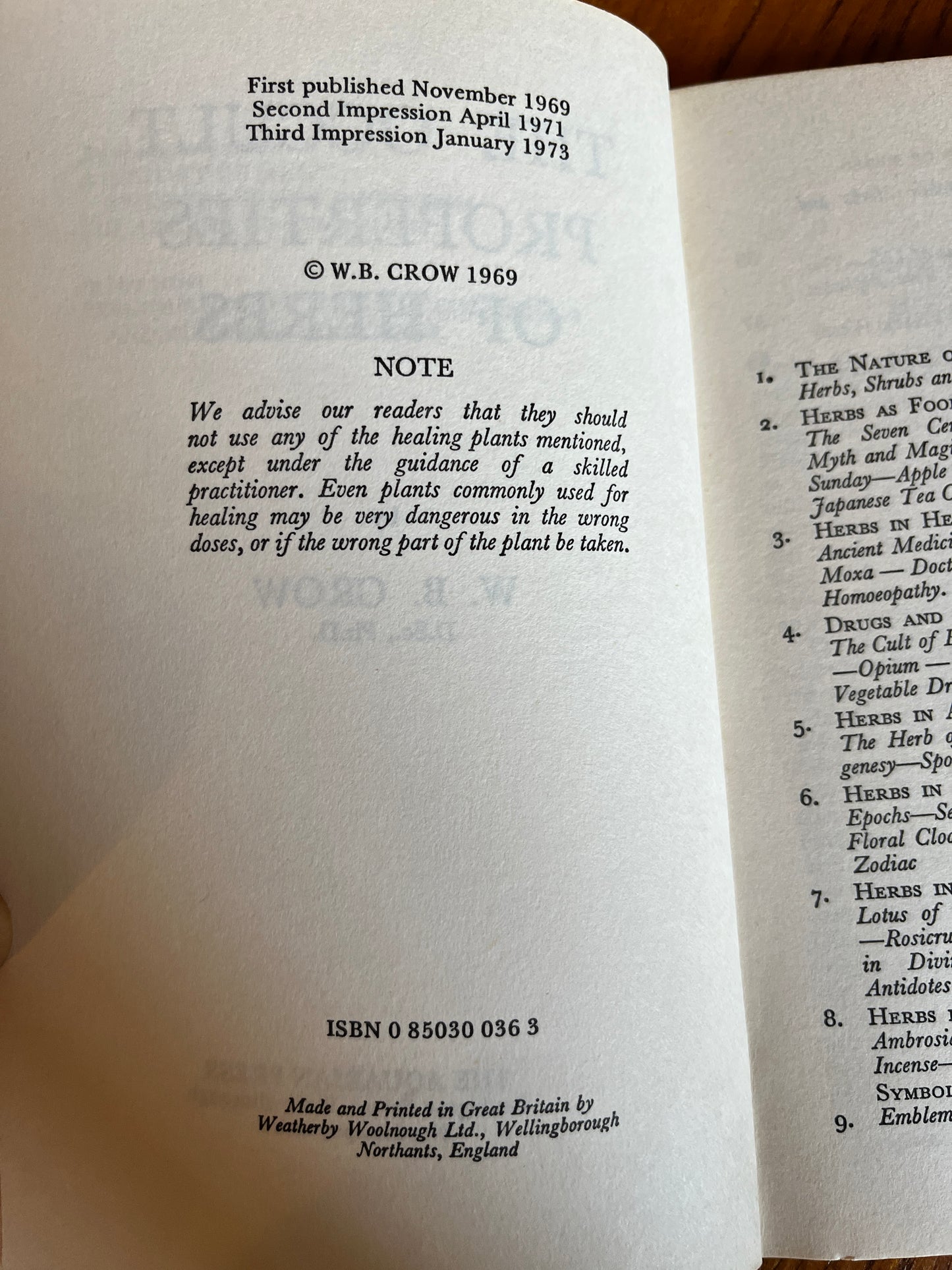 The Occult Properties of Herbs - W B Crow (First Edition, Third Imp)