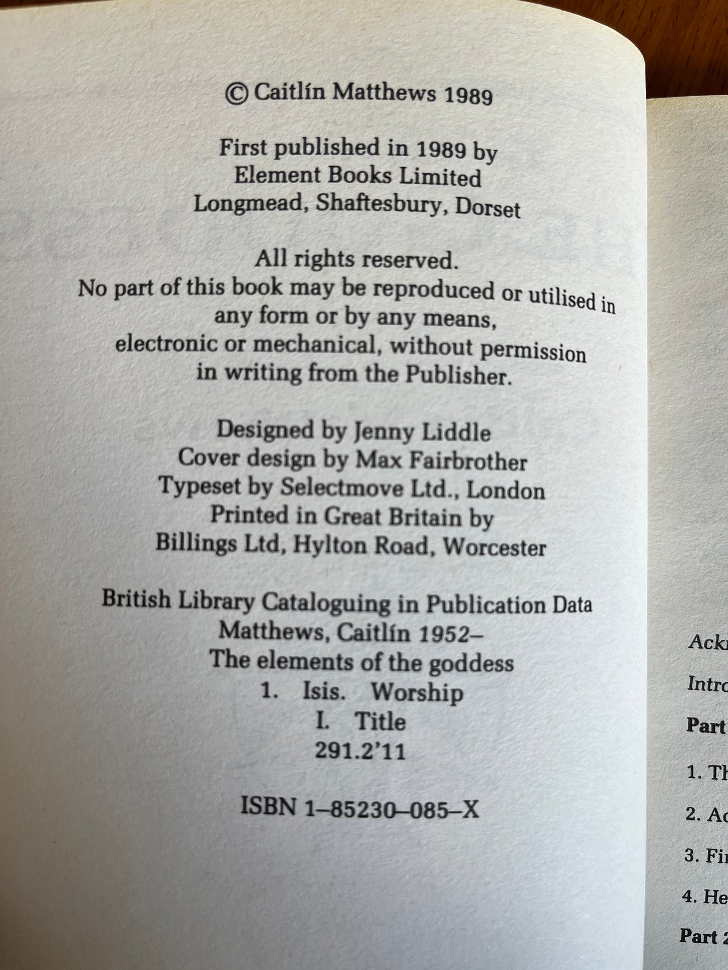The Elements of the Goddess - Caitlín Matthews (First Edition)