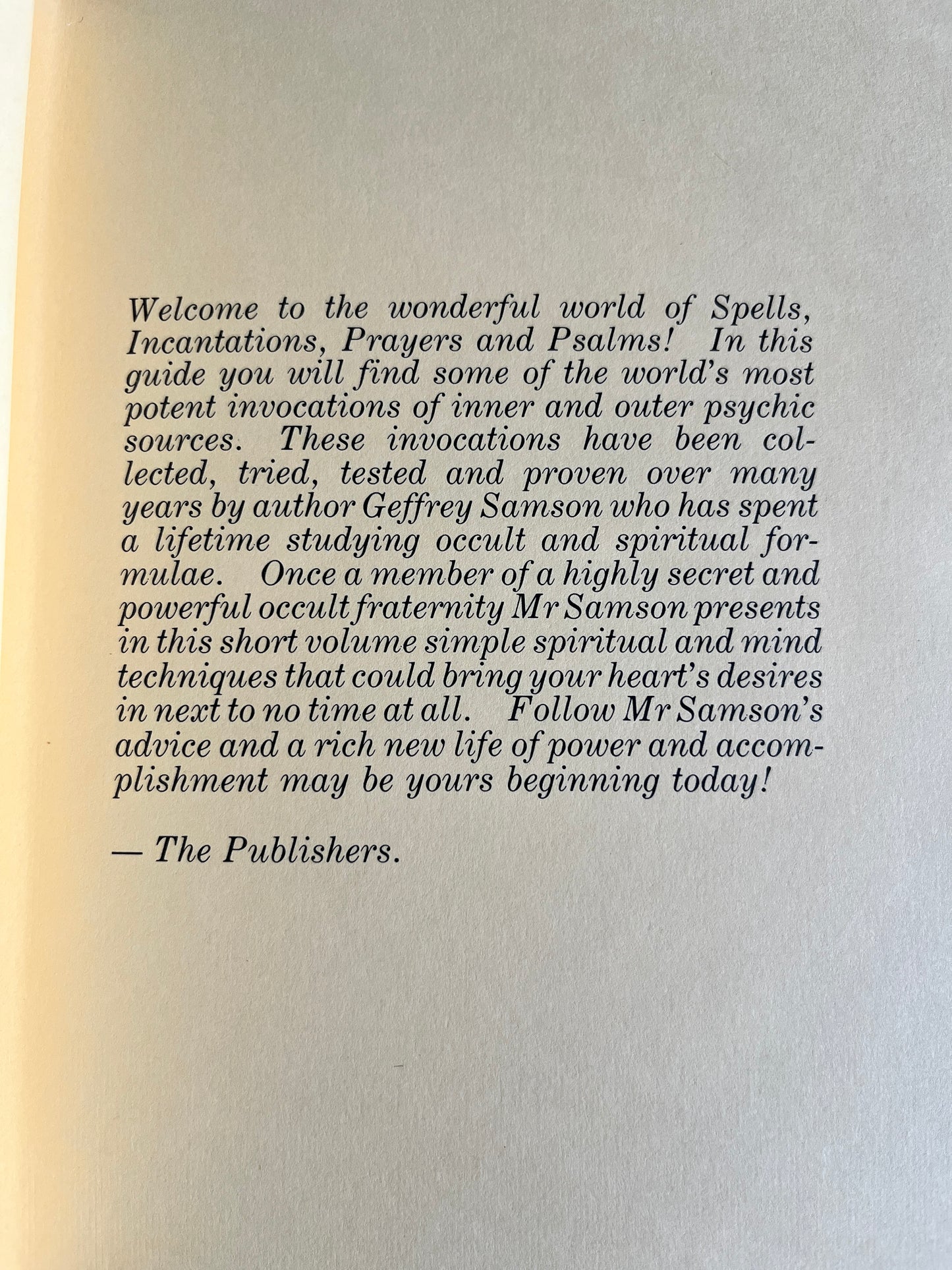 How to Tap the Magic Power in Spells, Incantations, Prayers & Psalms - Geoffrey B. Samson (Finbarr First Edition 1981)