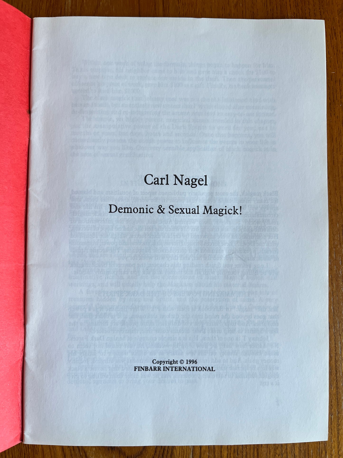 Demon & Sexual Magick! - Carl Nagel (Finbarr First Edition 1996)