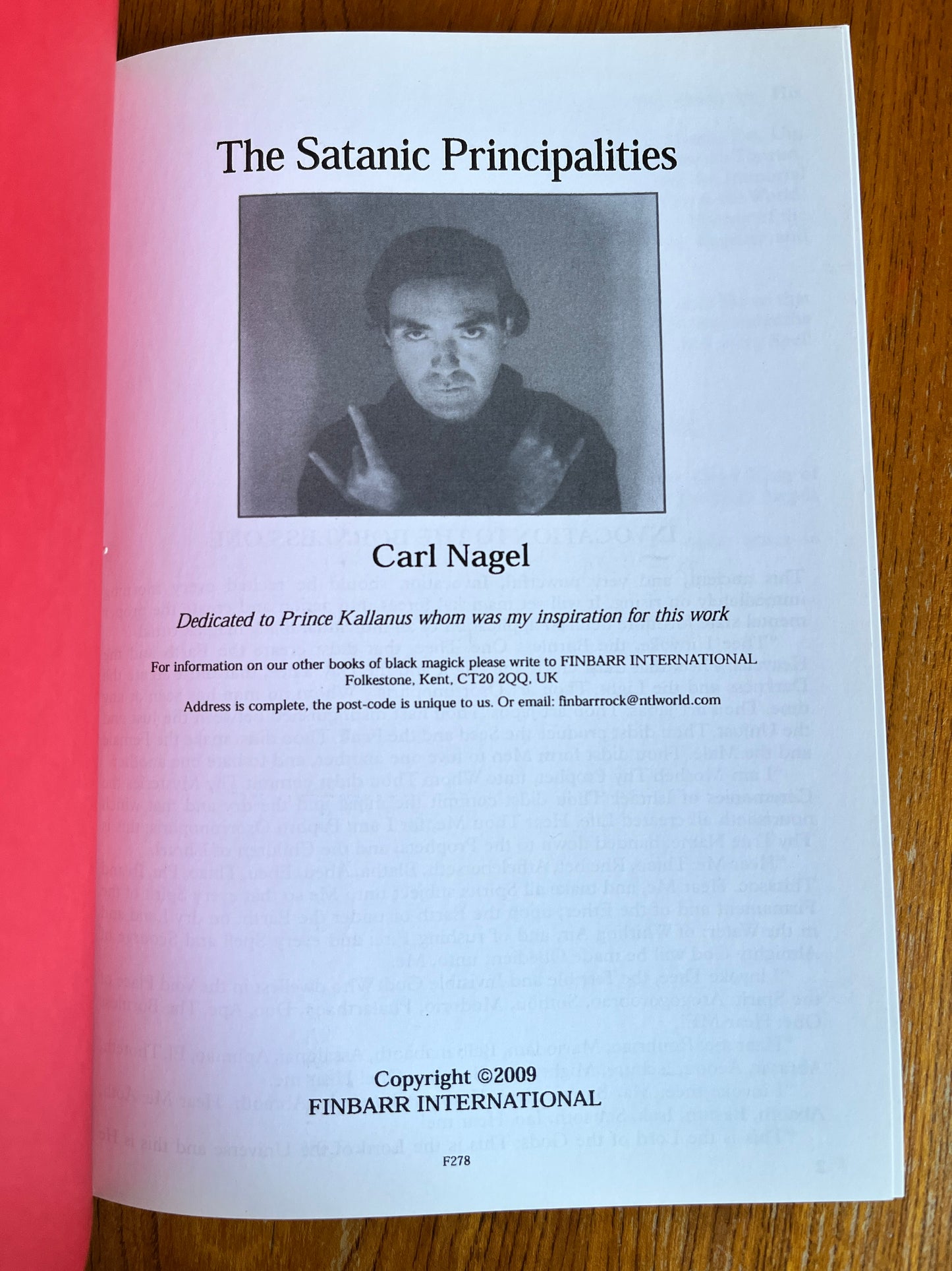 The Black Grimoire of Satanic rulerships & Principalities - Carl Nagel (Finbarr First Edition)