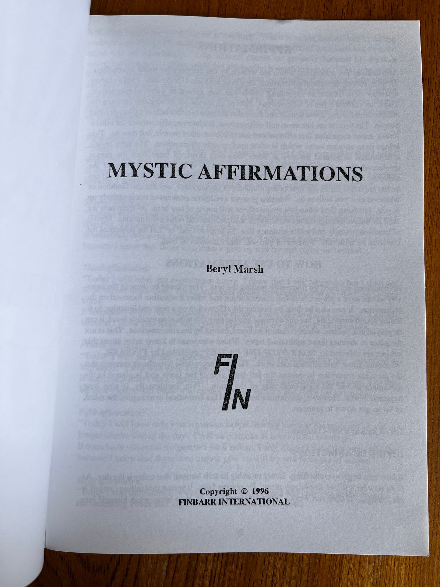 Mystic Affirmations - Beryl Marsh (Finbarr First Edition 1996)
