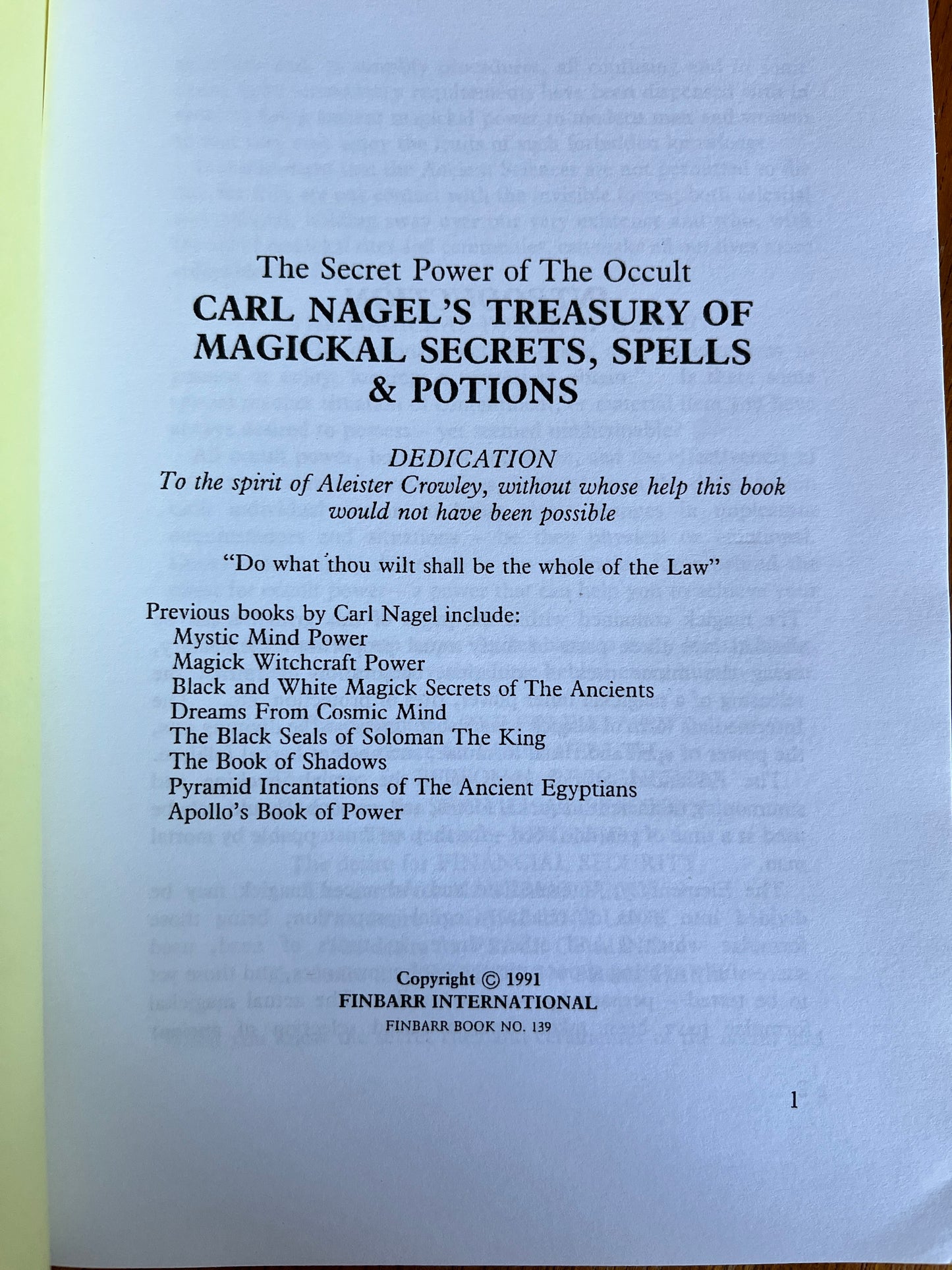 Treasury of Magickal Secrets, Spells & Potions: Volumes 1 & 2 - Carl Nagel (Finbarr 1991)