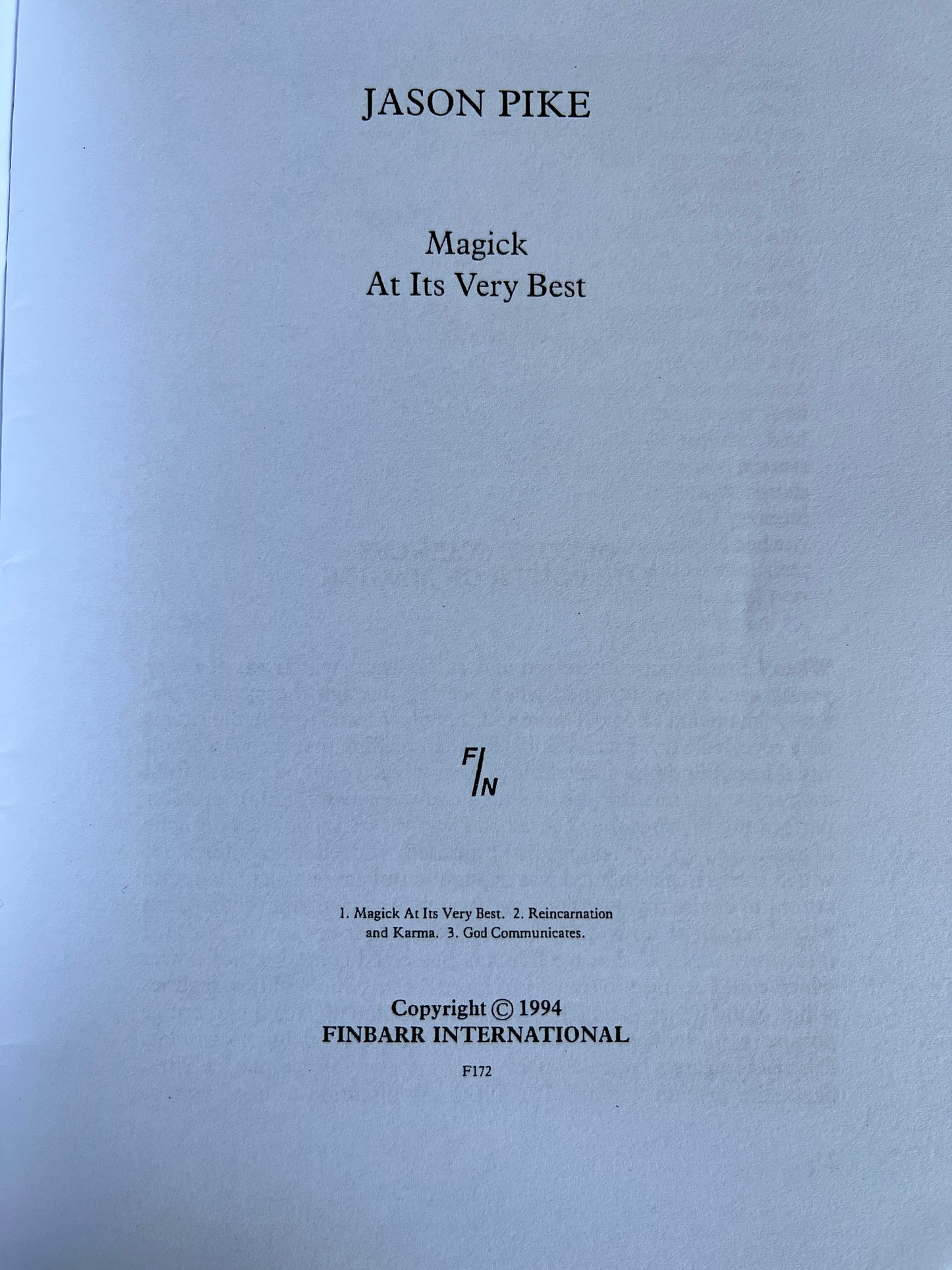 Magick at its Very Best - Jason Pike (Finbarr First Edition 1994)