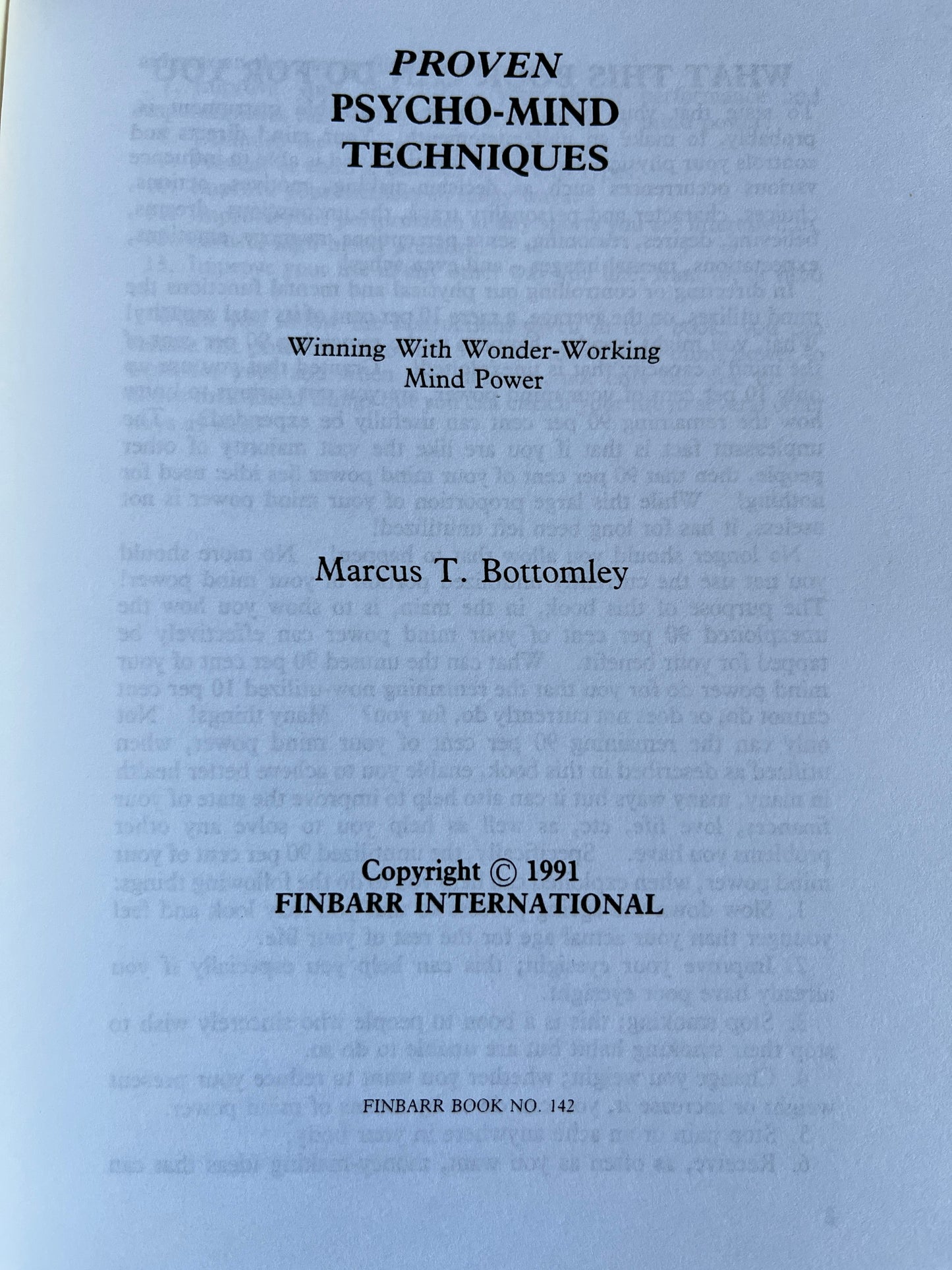 Proven Psycho-Mind Techniques - Marcus T. Bottomley (Finbarr First Edition 1991)