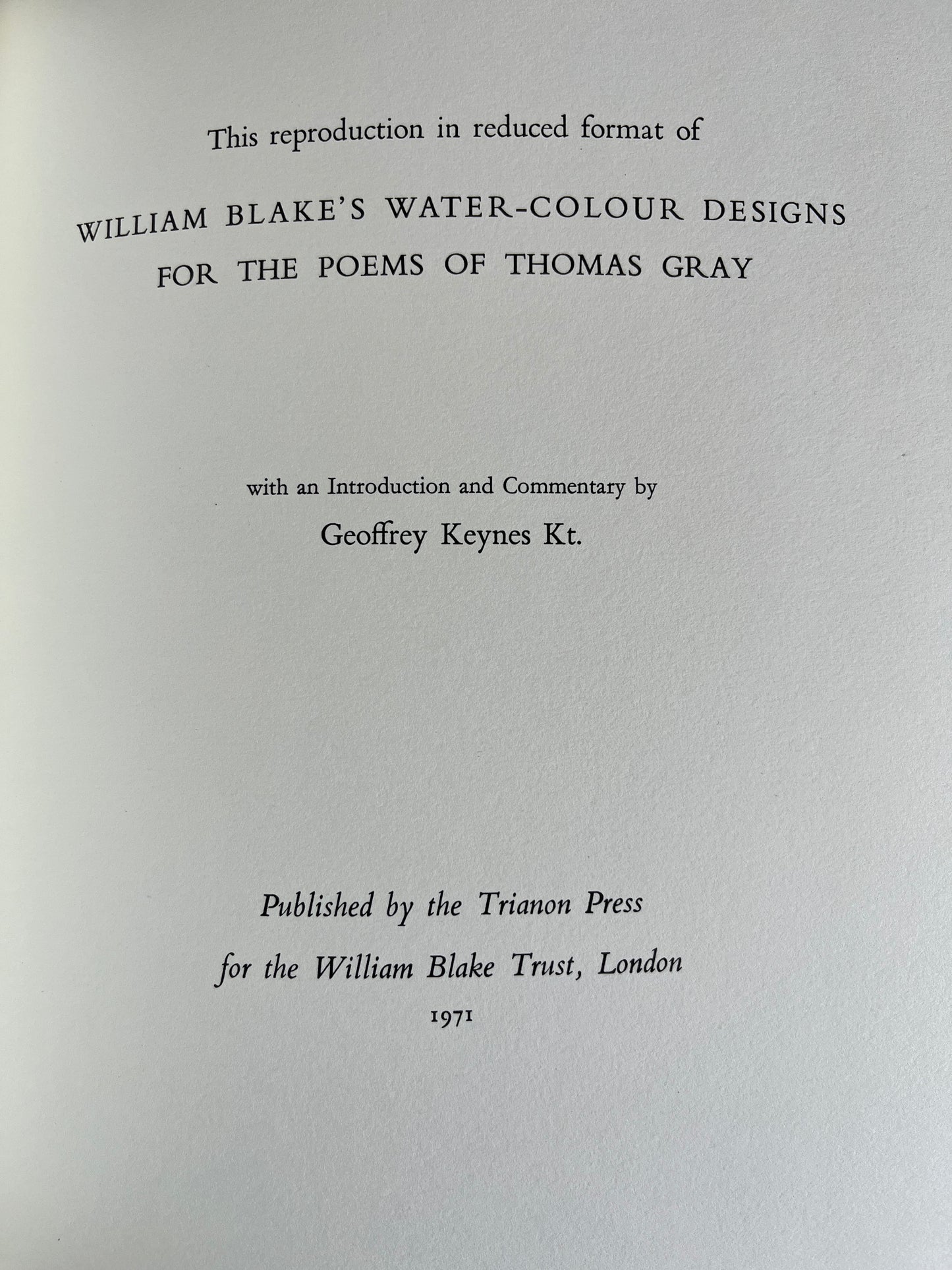 Poems by Mr Gray, Drawings by William Blake - Trianon Press 1971