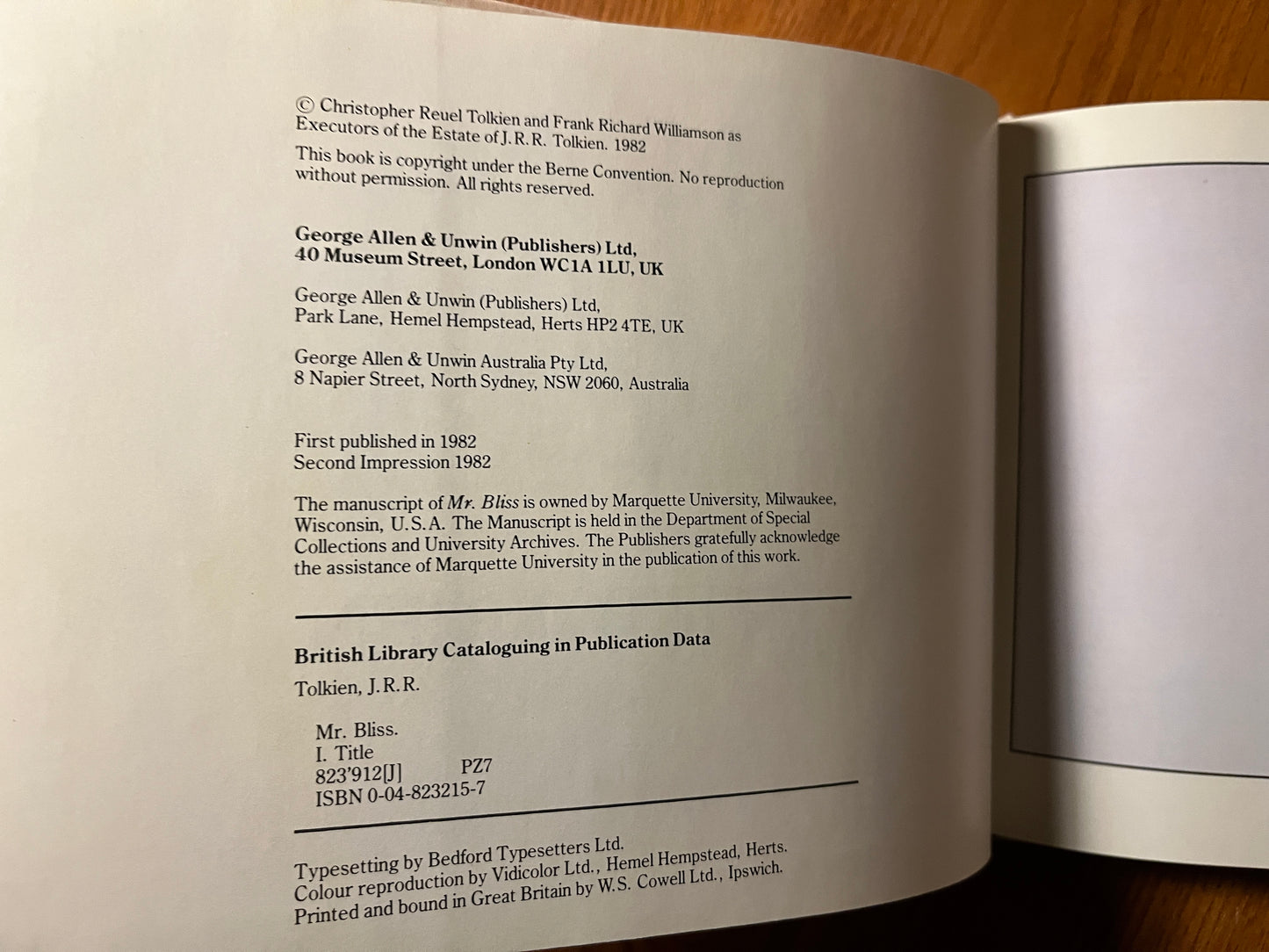 Mr Bliss - JRR Tolkien (1982 first edition, second impression)