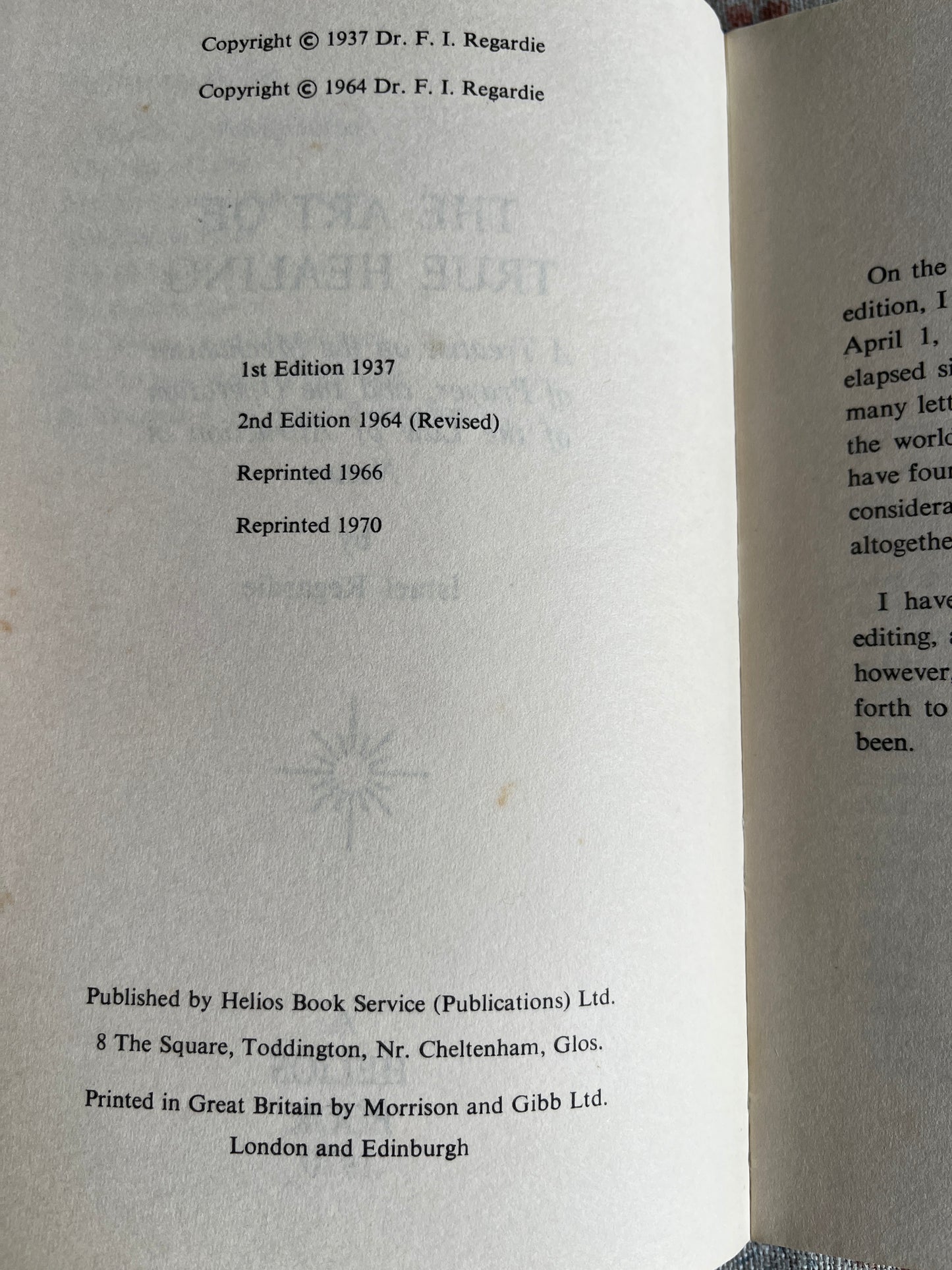 The Art of True Healing - Israel Regardie (1970 Hardback)