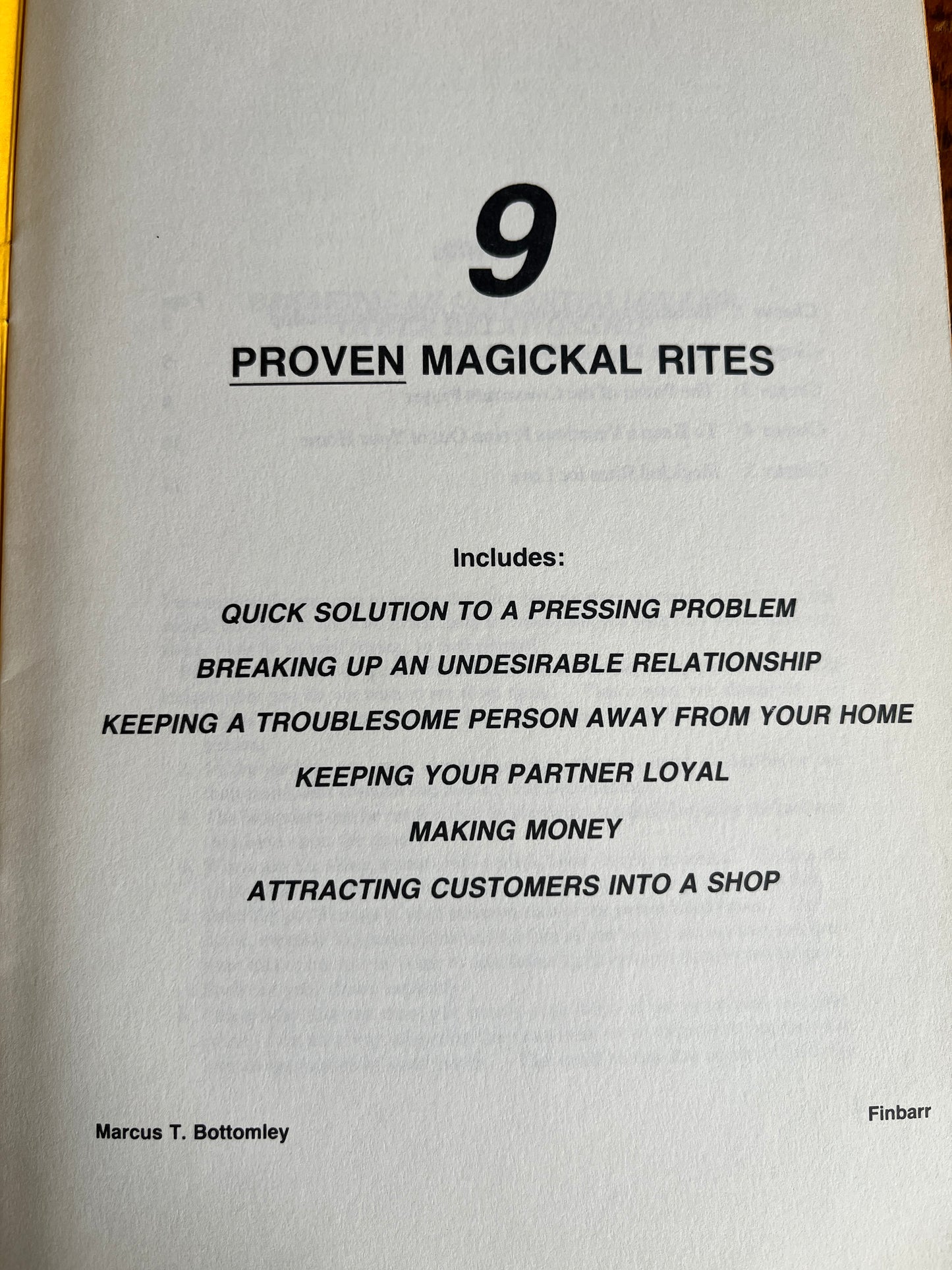 9 Proven Magickal Rites - Marcus T. Bottomley (Finbarr First Edition 1988)