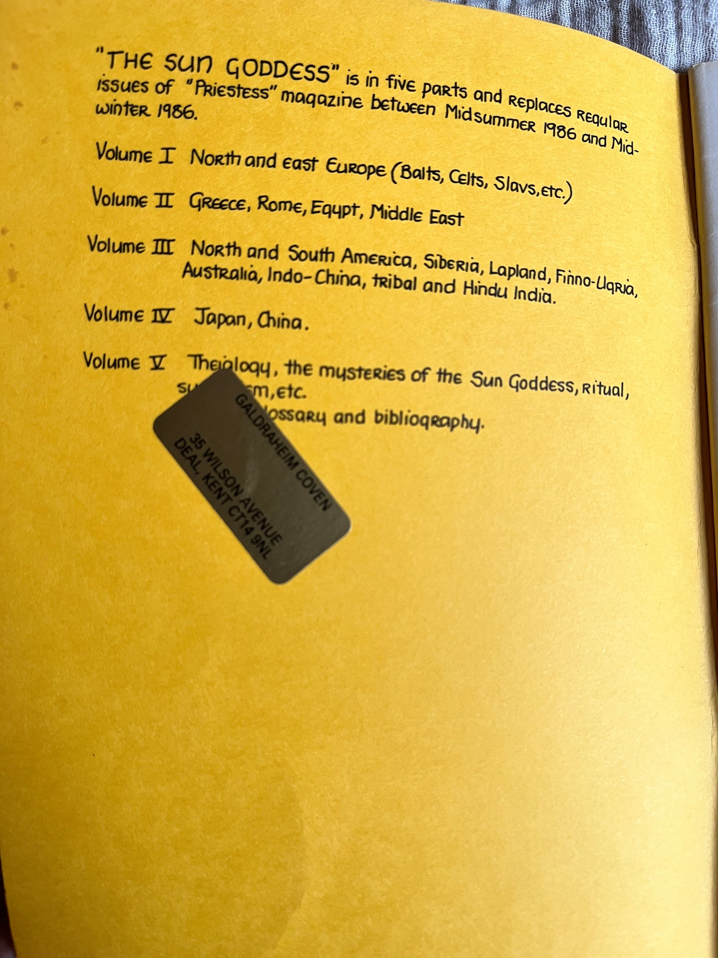 The Sun Goddess - Sinead Sula Grian (Rare Zine 1986)