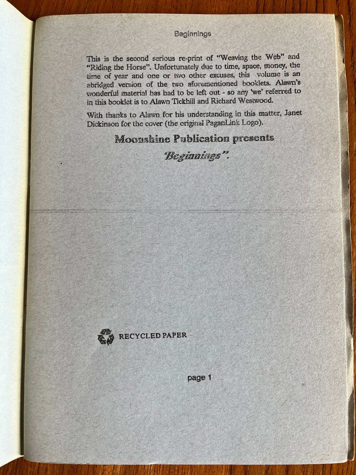 Beginnings... - Richard Westwood (Neopagan Zine, RARE)