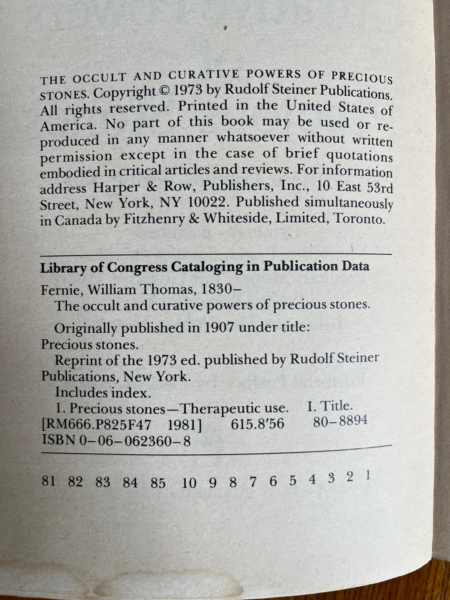 The Occult and Curative Powers of Precious Stones - William T Fernie, MD