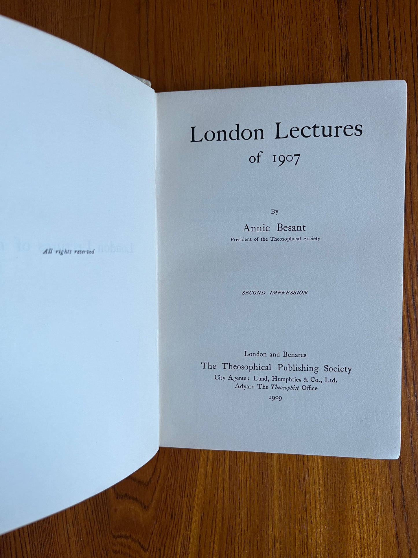 Theosophical London Lectures 1907 – Annie Besant