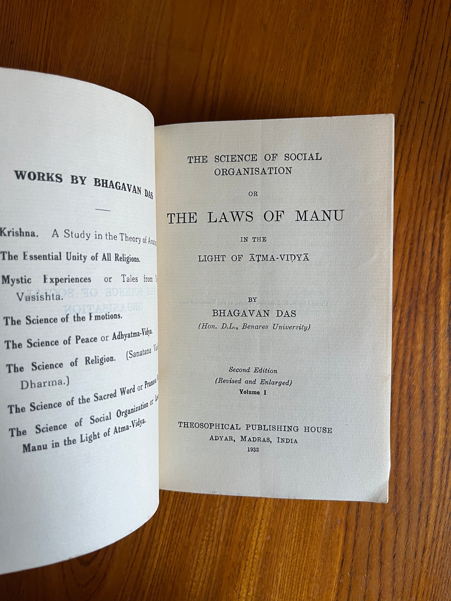 The Science of Social Organisation or The Laws of Manu: Volumes 1 & 2 – Bhagavan Das