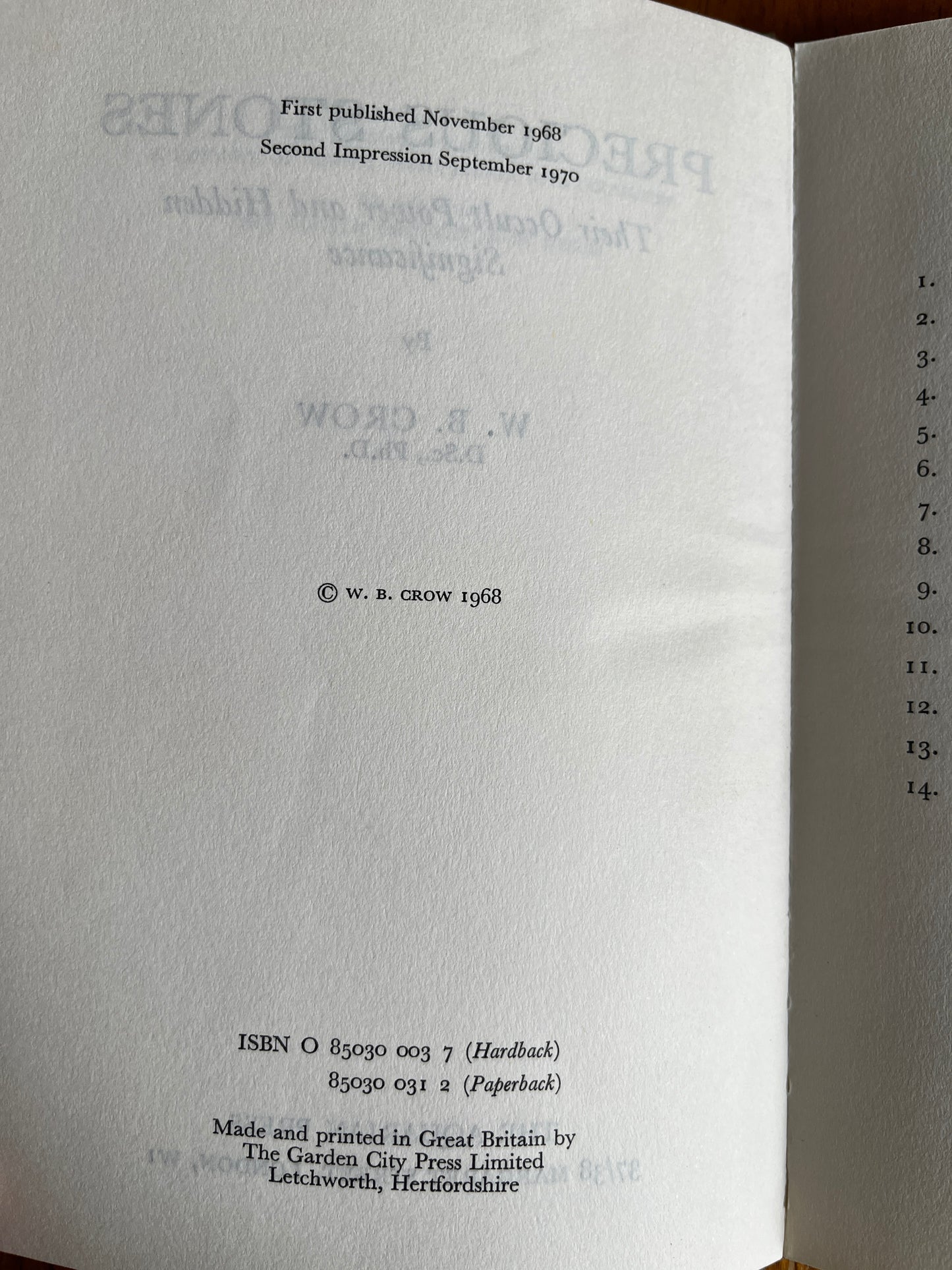 Precious Stone - W B Crow (1970 Hardback)