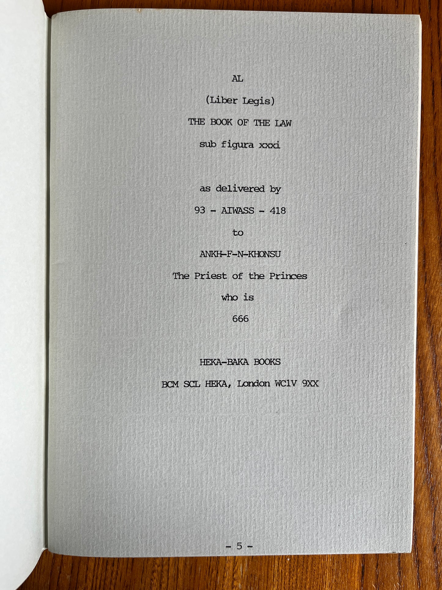 The Book of the Law - Aleister Crowley (80th Anniversary Heka-Baka Books edition)