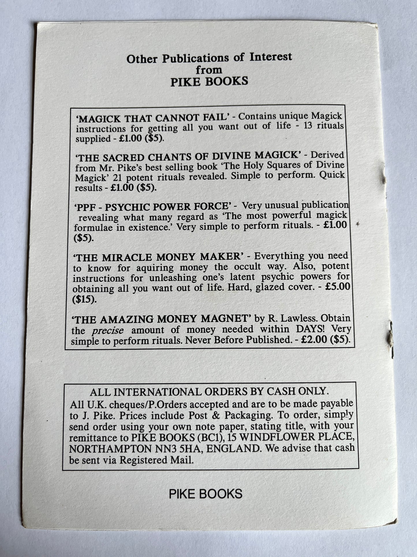 The Art of Effective Practical Magick Techniques - Jason Pike (1994 Pike Books First Edition)