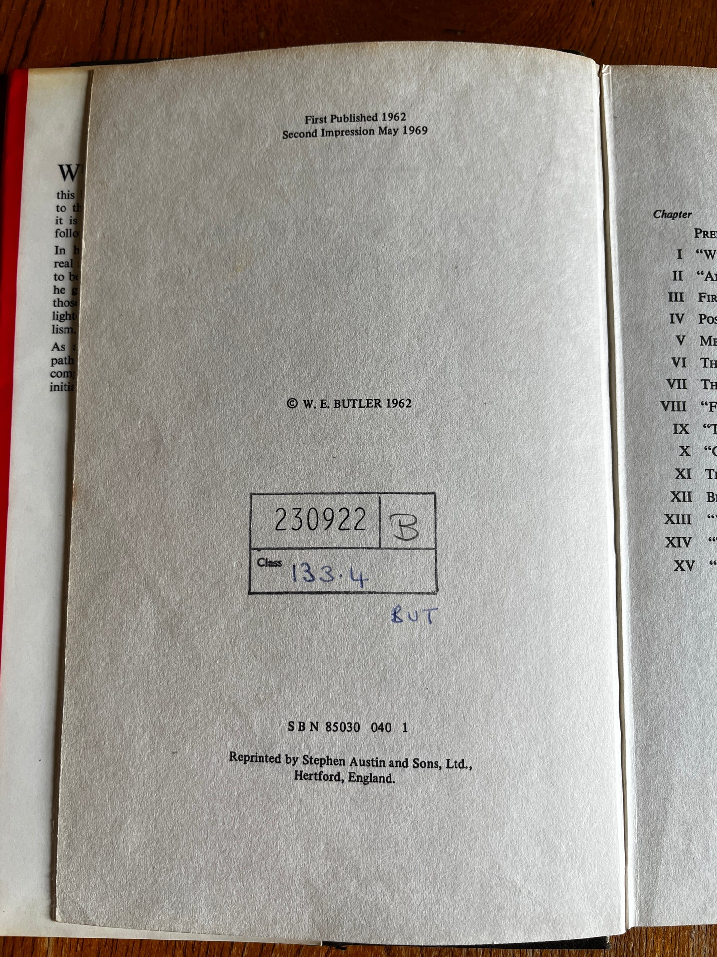 Apprenticed to Magic - W E Butler (1969 Hardback)