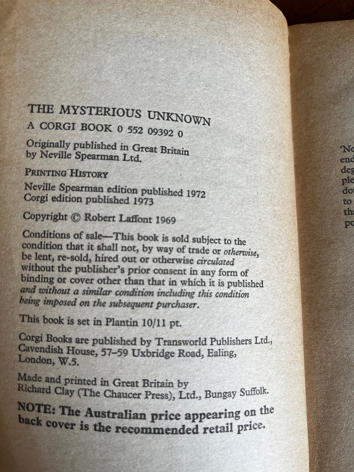 The Mysterious Unkown - Robert Charroux (Corgi 1973)
