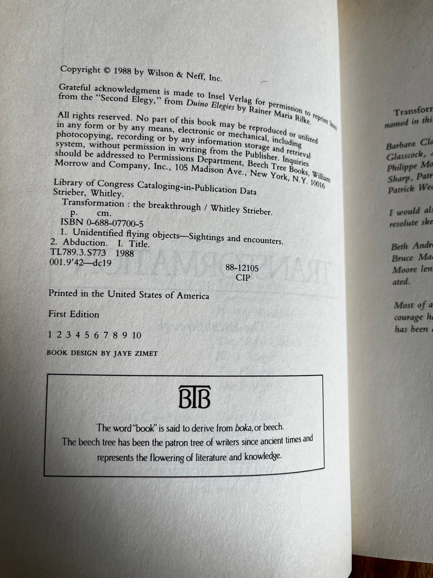 Transformation: The Breakthrough - Whitley Strieber (First Edition)