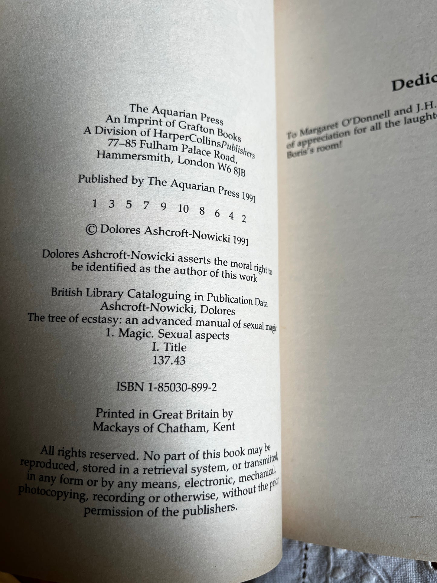 The Tree of Ecstasy: An Advanced Manual of Sexual Magic - Dolores Ashcroft-Nowicki (1991 First Edition)