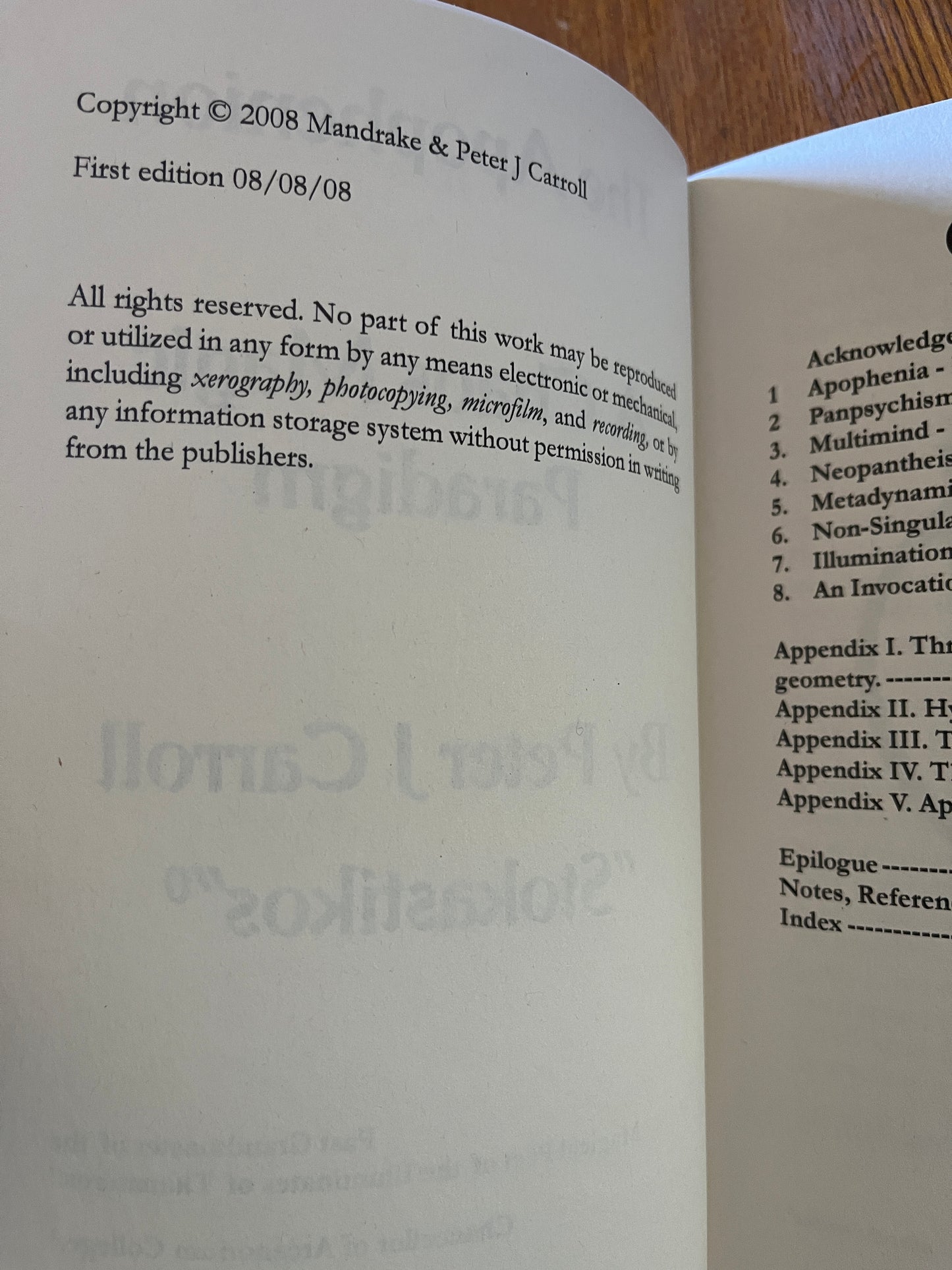 The Apophenion: A Chaos Magic Paradigm - Peter J Carroll (First Edition 2008)