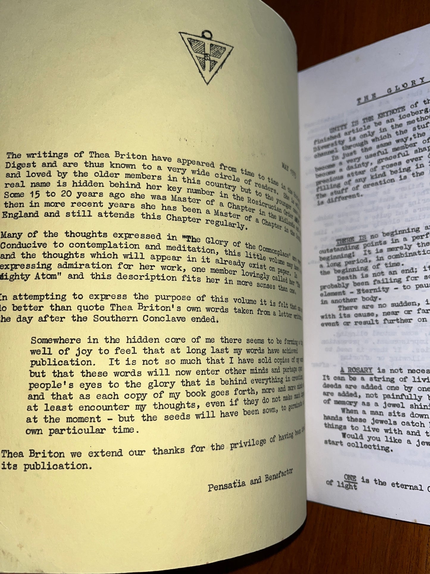 The Glory of the Commonplace - Thea Briton (1973 SIGNED RARE Rosicrucian booklet)