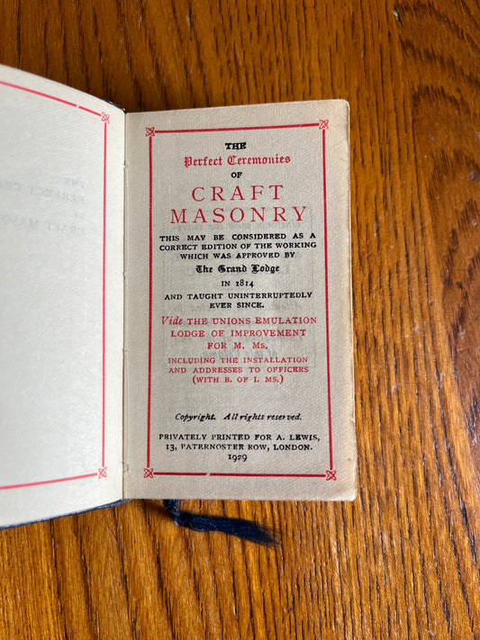 The Perfect Ceremonies of Craft Masonry - Freemason Miniature Book 1929