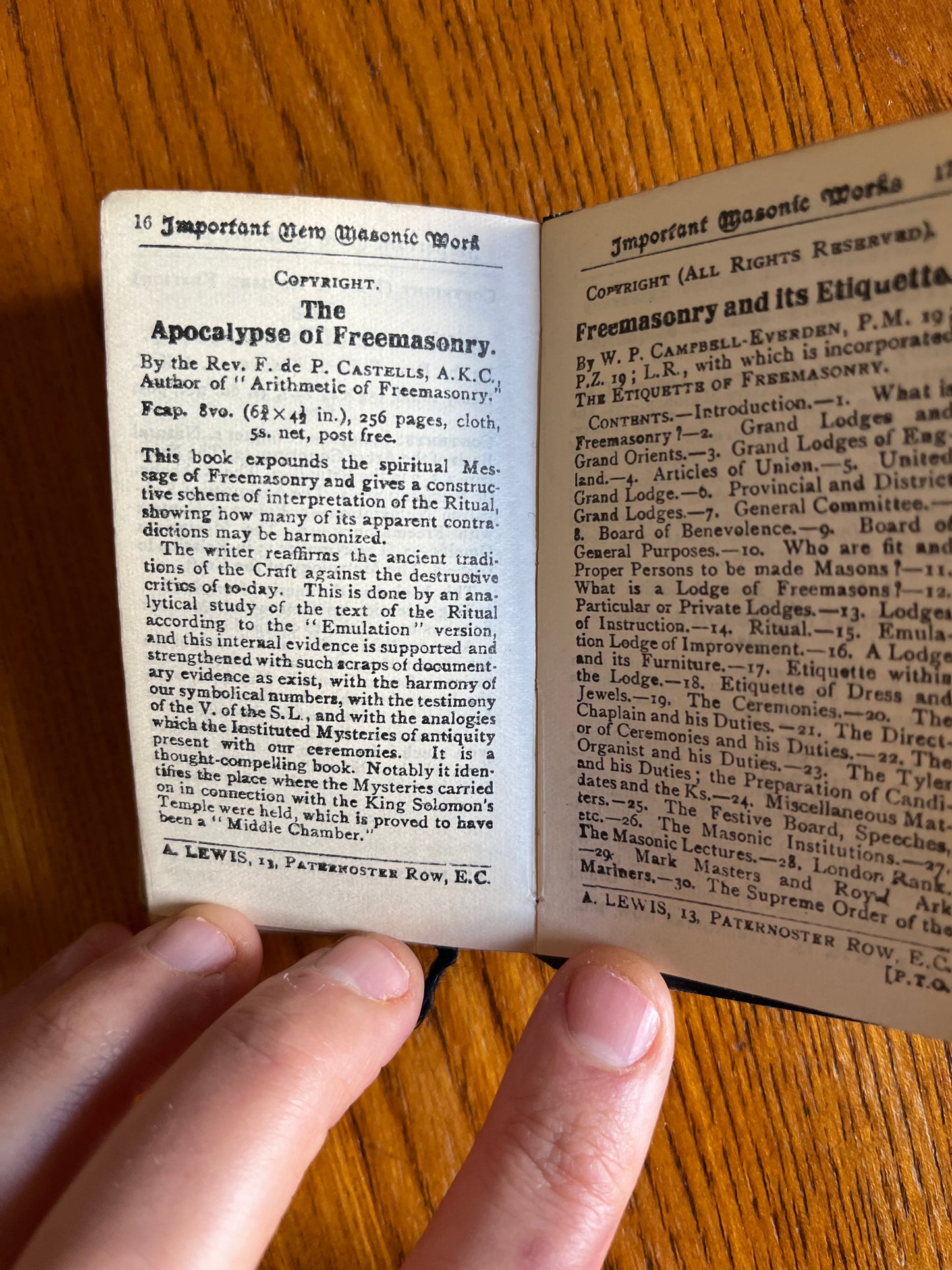 The Perfect Ceremonies of Craft Masonry - Freemason Miniature Book 1929