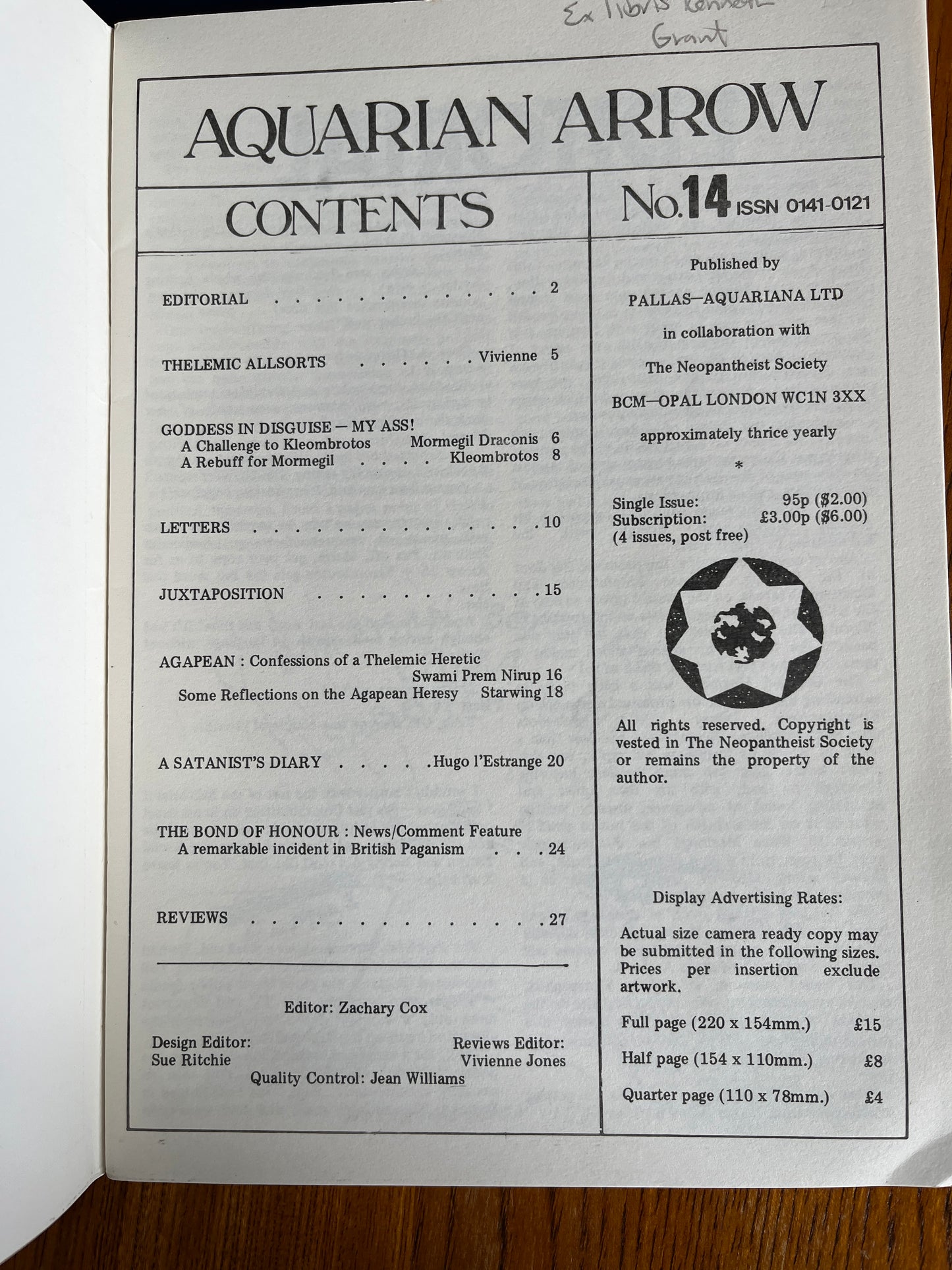 The Aquarian Arrow Issues 14 & 21 - EX LIBRIS KENNETH GRANT