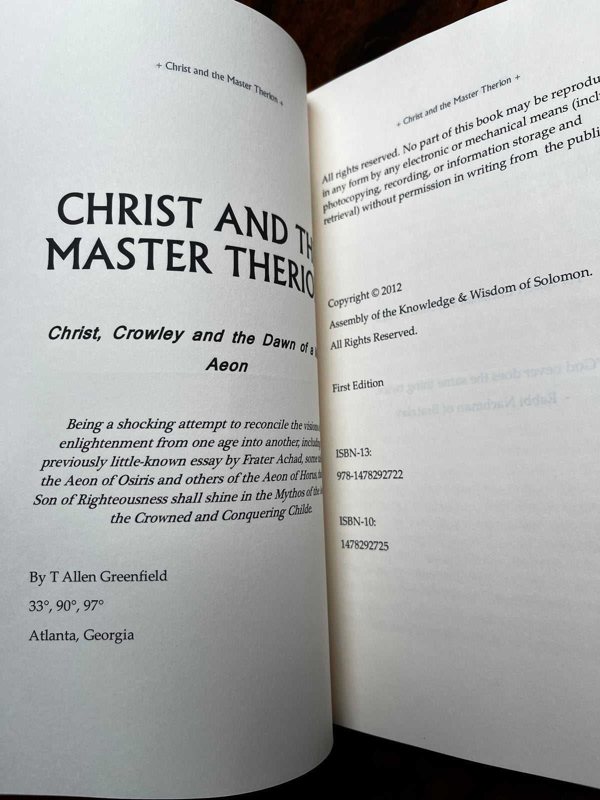 Christ and the Master Therion - Allen Greenfield & Charles Stansfeld Jones (First Edition)