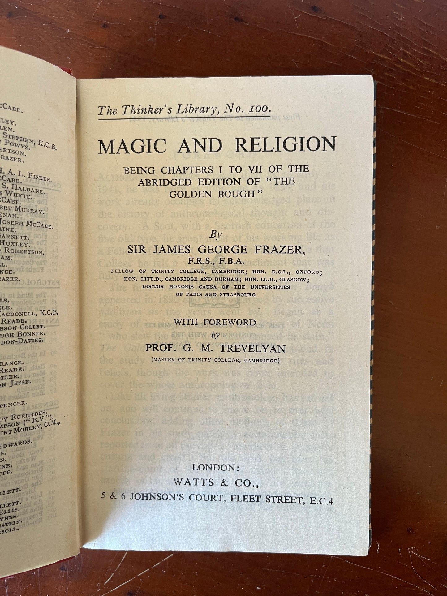Magic and Religion - Sir James George Frazer (1944 First Edition Thus, Thinker's Library with War Economy Standard Printing)