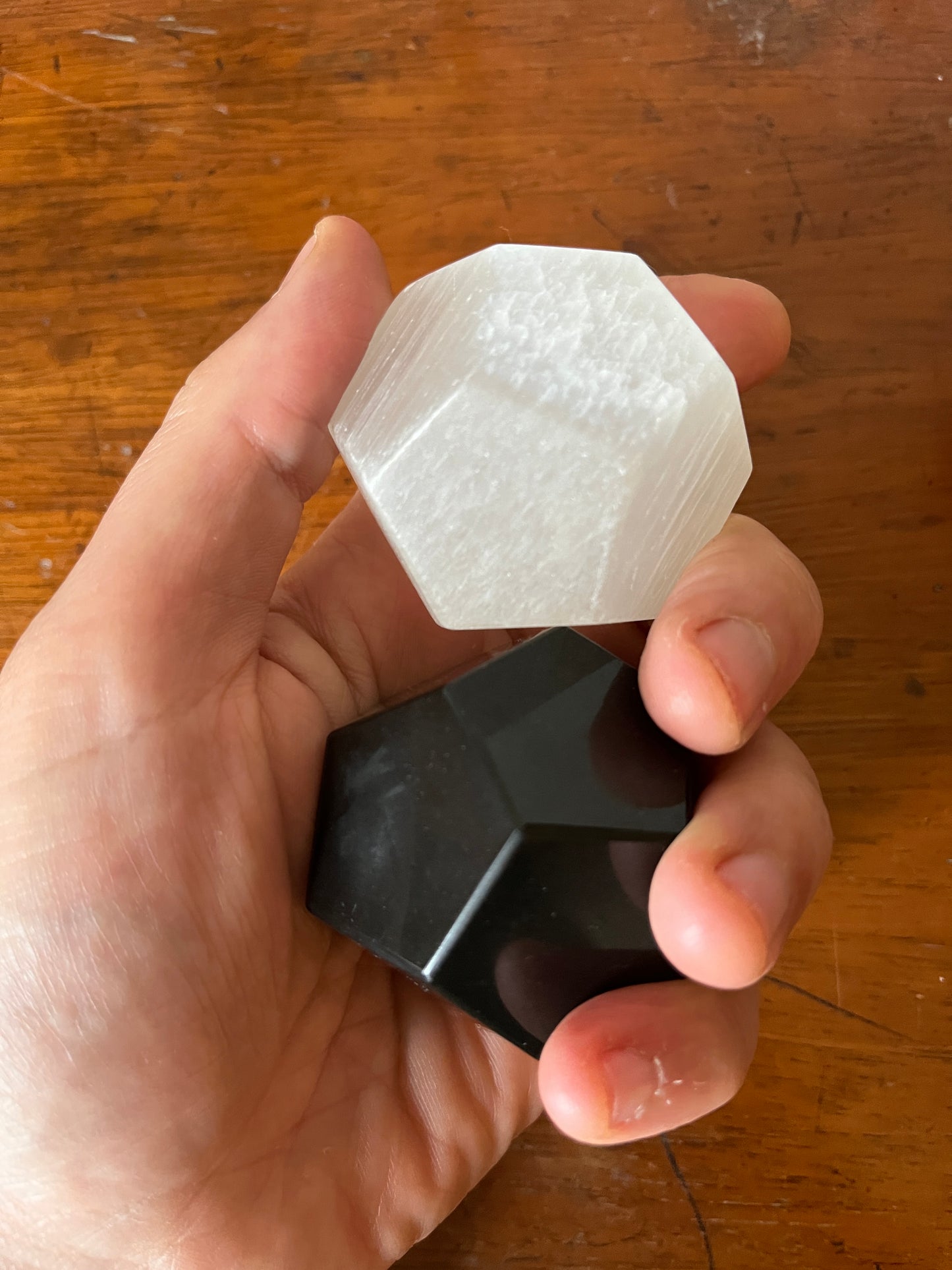 Selenite and Black Tourmaline Dodecahedron