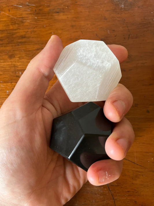 Selenite and Black Tourmaline Dodecahedron