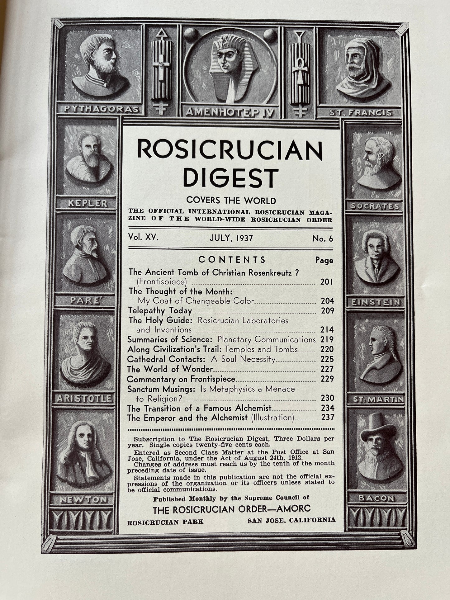 The Rosicrucian Digest - March, May & July 1937 Secret Society Magazines