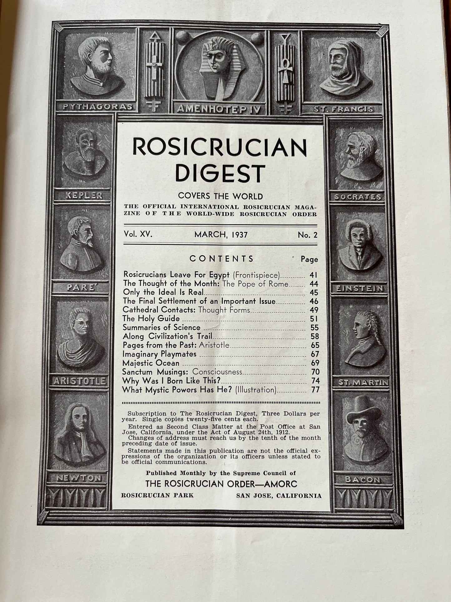 The Rosicrucian Digest - March, May & July 1937 Secret Society Magazines