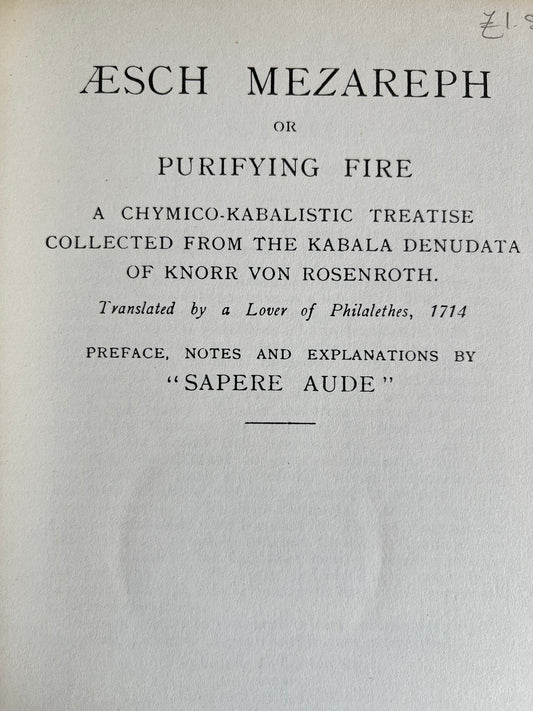 Aesch Mezareph (Purifying Fire) - W Wynn Westcott RARE