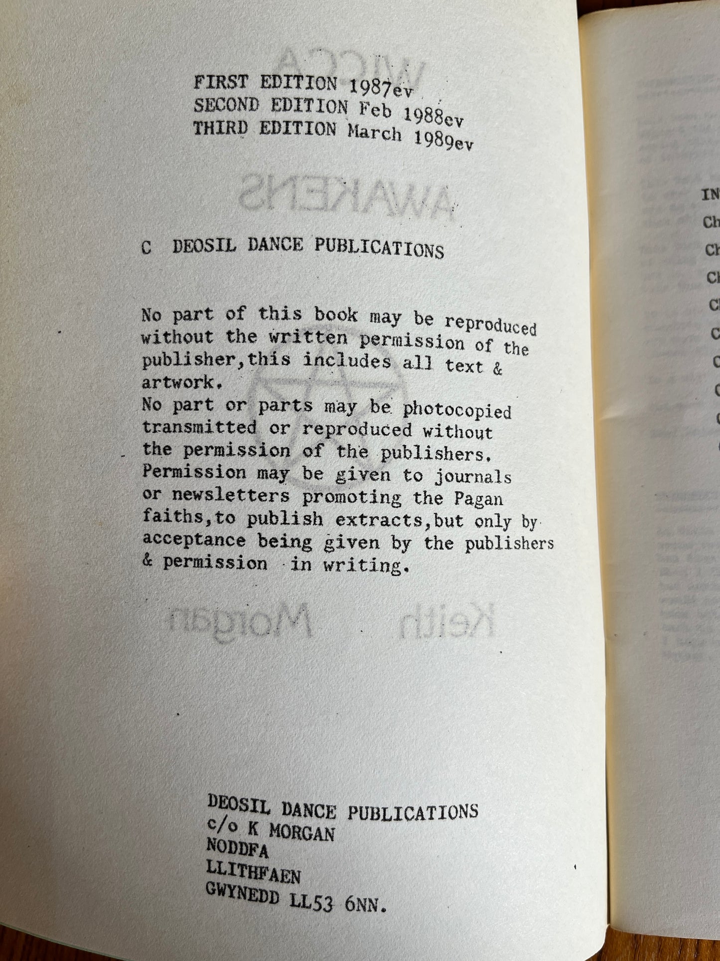 Wicca Awakens - Keith Morgan (RARE ZINE)
