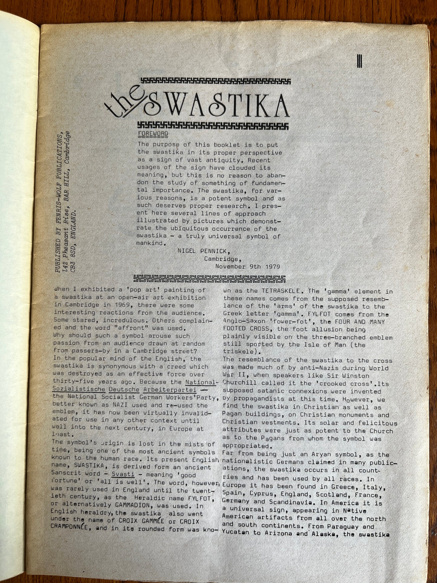 The Swastika - Nigel Pennick, Fenris-Wolf (RARE ZINE)